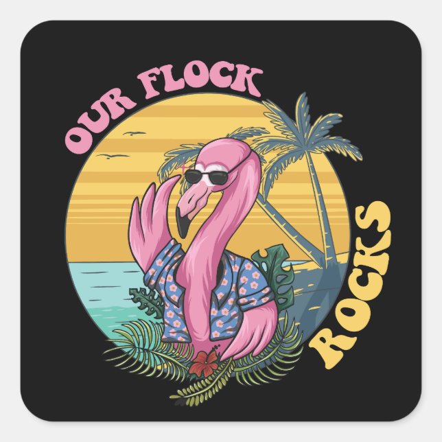 Sticker Carré Notre Flamant rose Flock Rocks Super Retro (Devant)