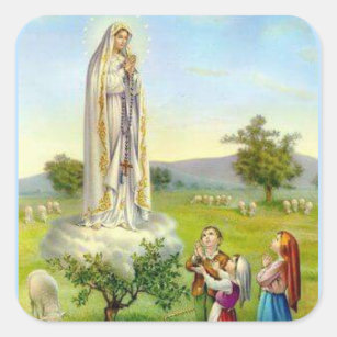 Sticker Carré Notre Madame des moutons d'enfants de Fatima