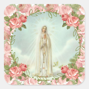 Sticker Carré Notre Madame des roses roses de Fatima