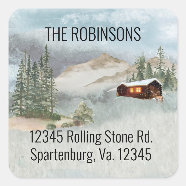 Sticker Carré Notre nouveau cou des pins Cabines de Bois Adresse (Devant)