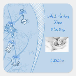 Sticker Carré Notre nouvelle addition dans des tonalités bleues