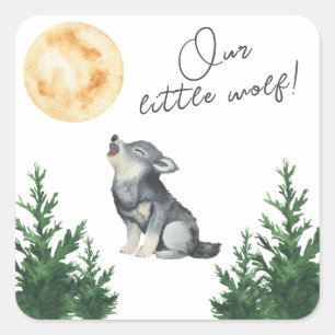 Sticker Carré Notre petite baby shower Loup