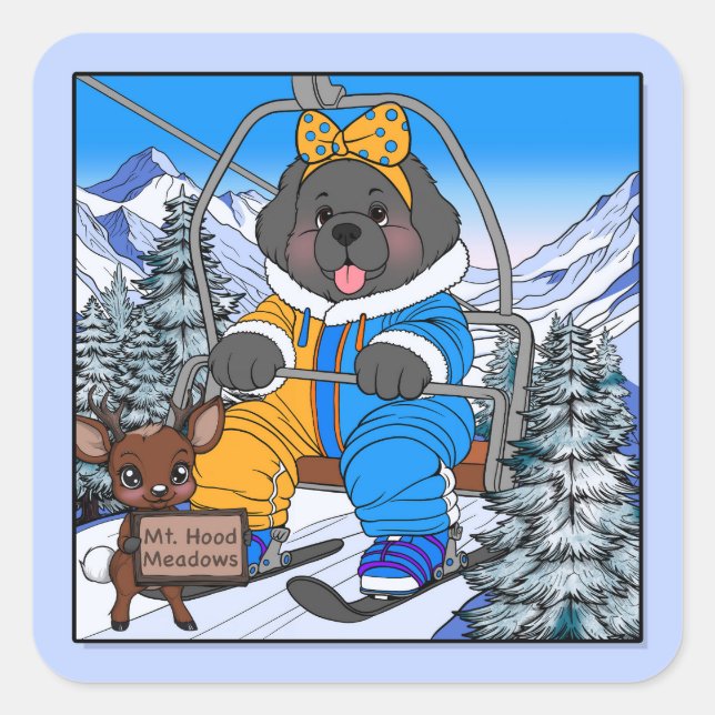 Sticker Carré Notta Bear Mt. Hood Meadows Newfoundland Ski Lift (Devant)
