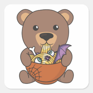 Sticker Carré Nouilles Japonaises Nouilles Halloween Ours Mange