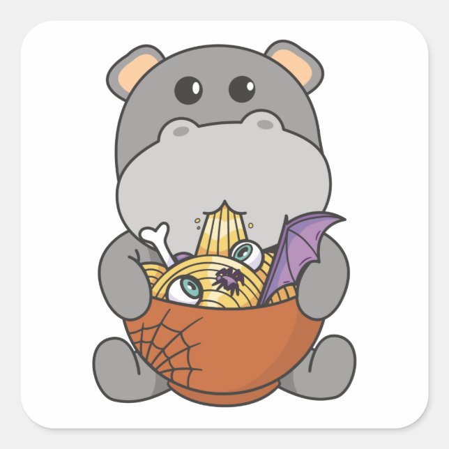 Sticker Carré Nouilles nouilles japonaises Halloween Hippo Ramen (Devant)