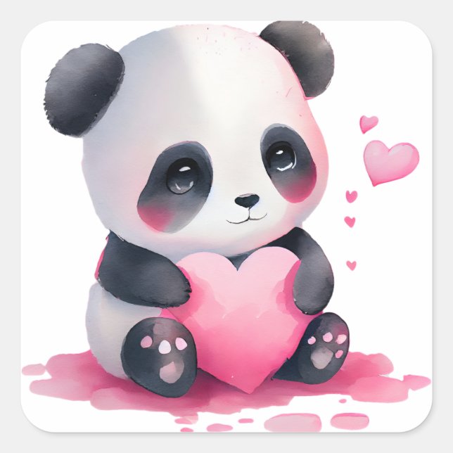 Sticker Carré Nounours Panda Coeur Mignon Saint Valentin (Devant)