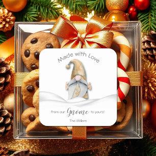 Sticker Carré Nourriture Maison Gnome Fête de Noël Pâtisserie Pe