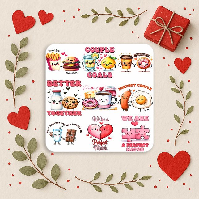 Sticker Carré Nourriture Pastel Kawaii pour la Saint-Valentin (Créateur téléchargé)