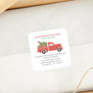 Sticker Carré Nous avons déménagé Nouvelle adresse Camion rouge