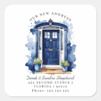 Sticker Carré Nous avons déménagé Nouvelle Adresse porte Navy Aq