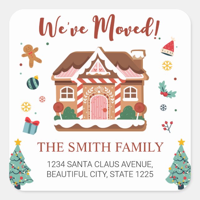 Sticker Carré Nous Avons Déplacé L'Arbre De Noël Nouvelle Adress (Devant)