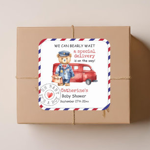 Sticker Carré Nous pouvons attendre avant le Baby shower de livr