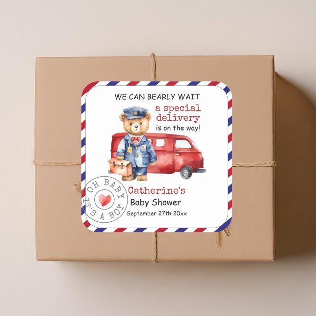 Sticker Carré Nous pouvons attendre avant le Baby shower de livr (Créateur téléchargé)