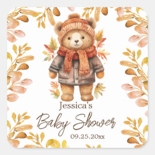 Sticker Carré Nous pouvons attendre Baby shower Feuille