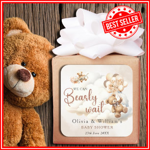 Sticker Carré Nous pouvons attendre Boho Baby shower neutre genr