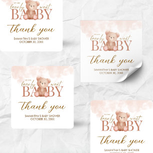 Sticker Carré Nous pouvons attendre le Baby shower de l'ours