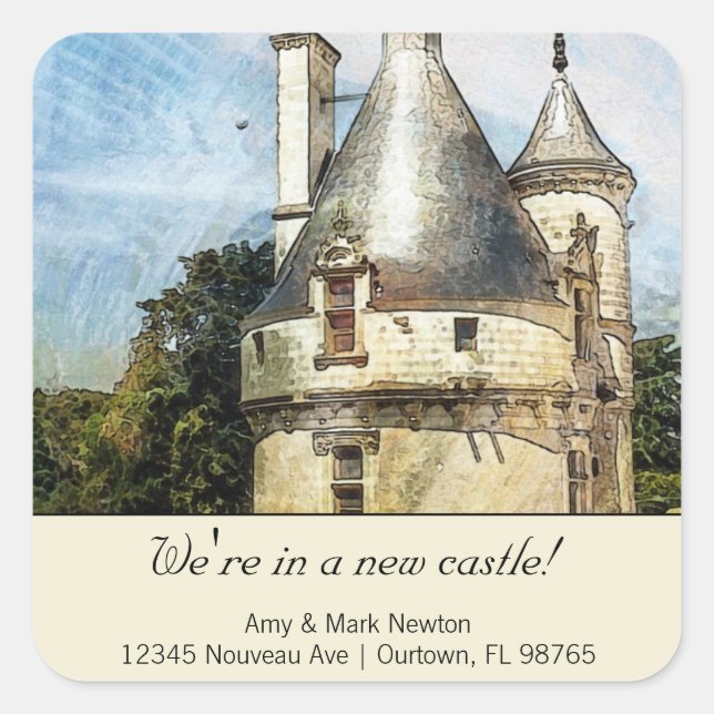 Sticker Carré Nous sommes dans un nouveau château personnalisé n (Devant)