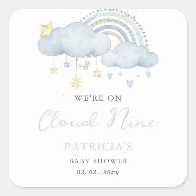 Sticker Carré Nous sommes sur Cloud Nine Boy Baby shower (Devant)