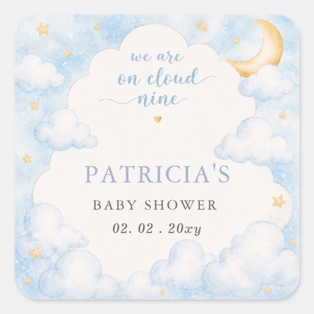 Sticker Carré Nous sommes sur Cloud Nine Fête bébé garçon  (Devant)