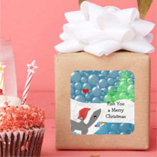 Sticker Carré Nous Vous Poissons Un Joyeux Requin De Noël