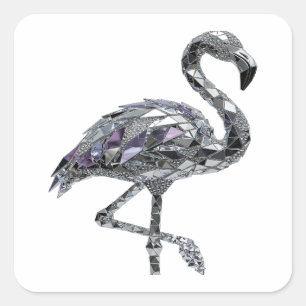 Sticker Carré Nouveau design d'autocollant FLAMINGO argenté