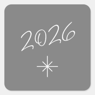 Sticker Carré Nouvel An 2025 Simple Snowflake Grey