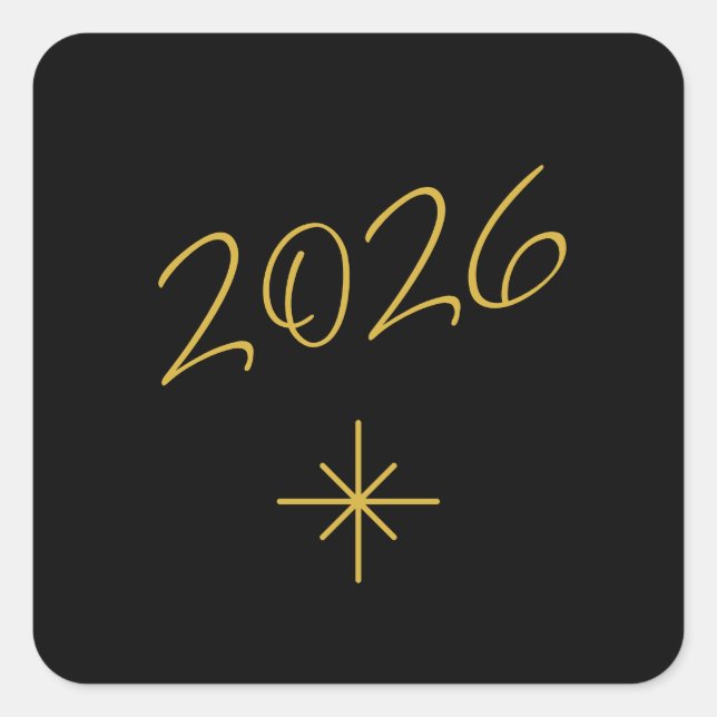 Sticker Carré Nouvel An 2026 Simple Snowflake Gold Noir (Devant)