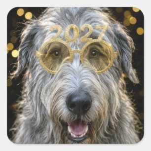 Sticker Carré Nouvel An 2027 Irish Wolfhound