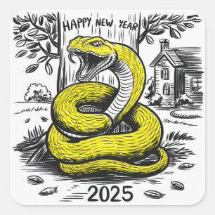 Sticker Carré Nouvel An Carte Snake 2025