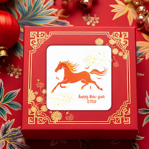 Sticker Carré Nouvel An chinois 2026 Fête du Nouvel An du Cheval