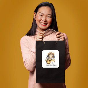 Sticker Carré Nouvel An noir et or