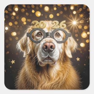 Sticker Carré Nouvelle Année 2027 Humour Golden Retriever
