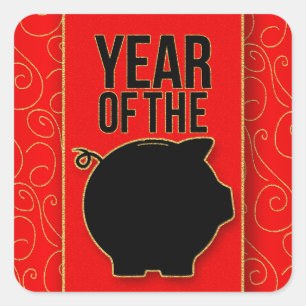 Sticker Carré Nouvelle année chinoise de la silhouette de noir