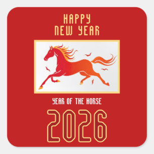 Sticker Carré Nouvelle année chinoise du cheval moderne 2026
