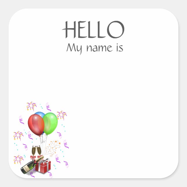 Sticker Carré Nouvelle année Fête Nom de la fête Balise Badge (Devant)