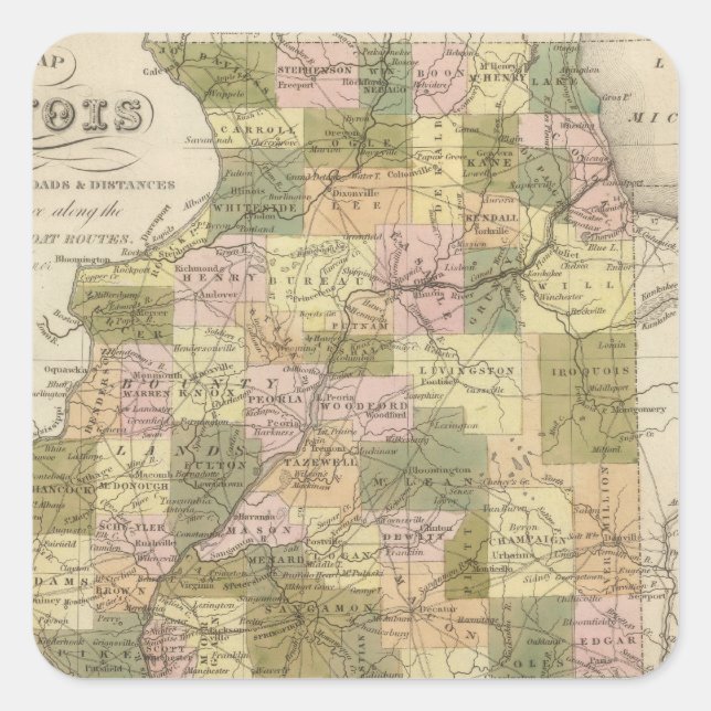Sticker Carré Nouvelle Carte De L'Illinois 2 (Devant)