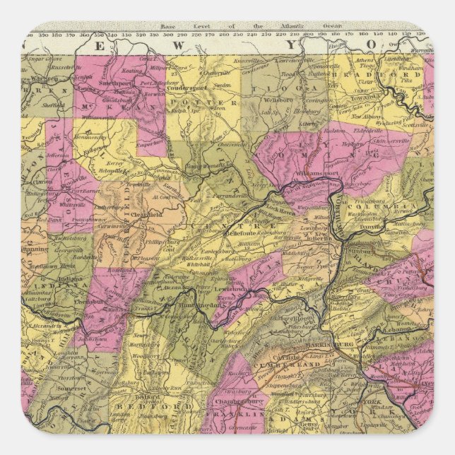 Sticker Carré Nouvelle Carte De Pennsylvanie 2 (Devant)