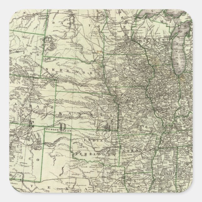 Sticker Carré Nouvelle carte ferroviaire des États-Unis 2 (Devant)