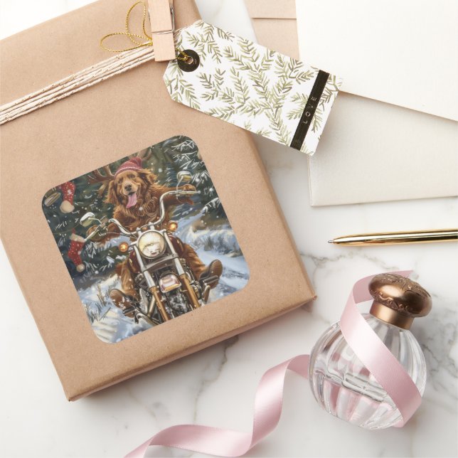 Sticker Carré Nouvelle-Écosse Moto à chiens Noël (Cadeaux)