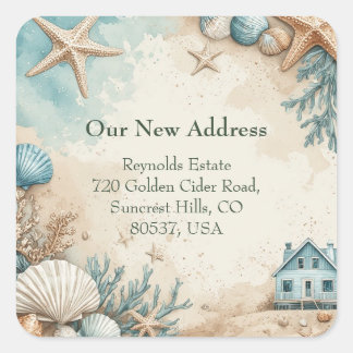 Sticker Carré Nouvelle Maison Maison de Plage Côtière Vie Marine
