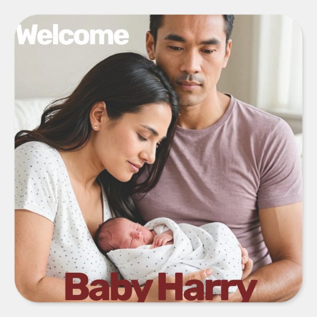 Sticker Carré nouvelle petite fille fille faire-part de naissanc (Devant)