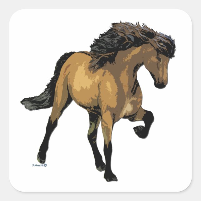 Sticker Carré Nouvelle Vogue Buckskin Cheval à allure (Devant)