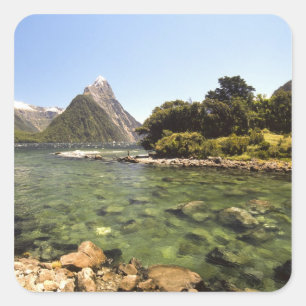 Sticker Carré Nouvelle-Zélande, Miter Peak & Bowen River entrant