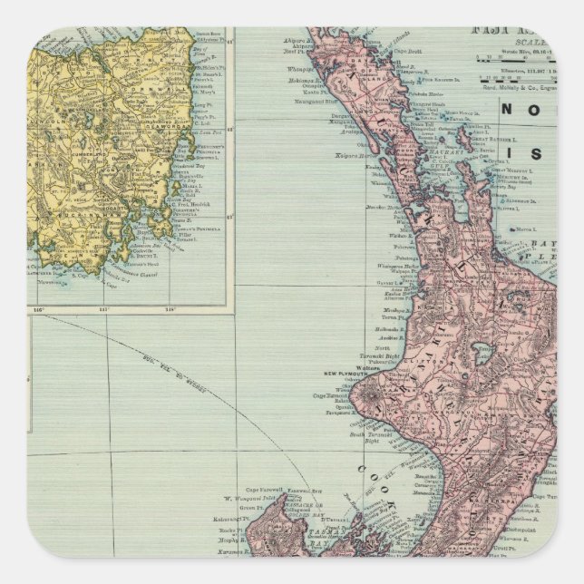 Sticker Carré Nouvelle-Zélande, Tasmanie, Fidji (Devant)