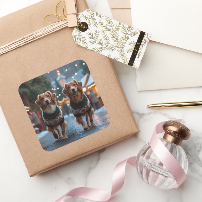 Sticker Carré Nova Scotia Duck Toller Christmas Snow Holiday (Cadeaux)