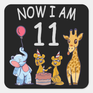 Sticker Carré Now I, 11 ans old 11th Birthday at the Zoo