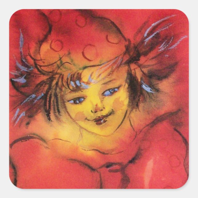 STICKER CARRÉ NUAGE AVEC RIBBON ROUGE (Devant)