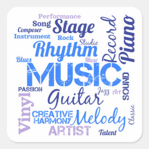 Sticker Carré Nuage de mots amateur de musique Musicien