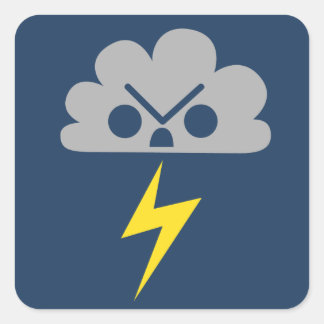 Sticker Carré Nuage de tempête en colère mignon avec boulon de f