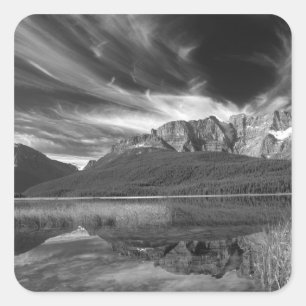 Sticker Carré Nuages cirrus au-dessus du lac Waterfowl, Banff